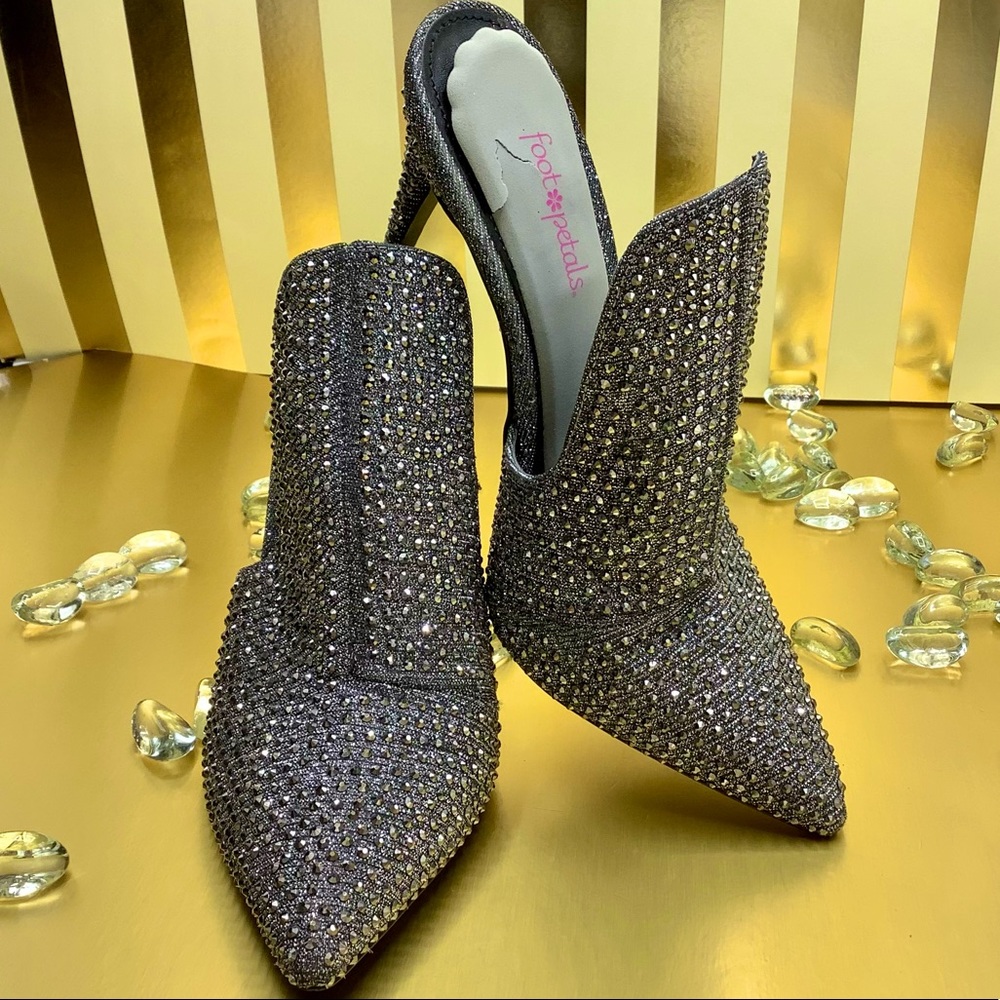 Steve Madden Wifey Pewter Crystal Bling Mules